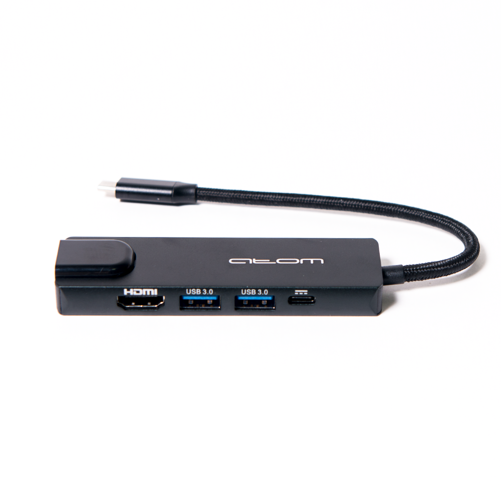 Хаб USB Type-C 3.1 - 2*USB А 3.0/HDMI/USB Type-C(зарядка)/RJ45 black оптом